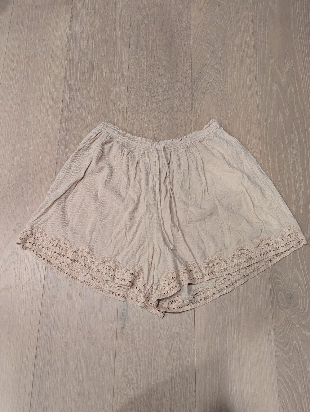 aerie Tan Elastic-Waist Lounge Shorts with Textured Fabric